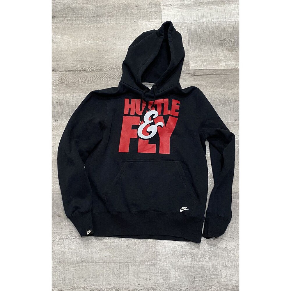 Men’s M Unique Nike Hoodie HUSTLE & FLY Medium Black Red